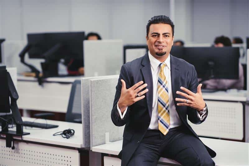 Khalid Parekh speaking at AMSYS office